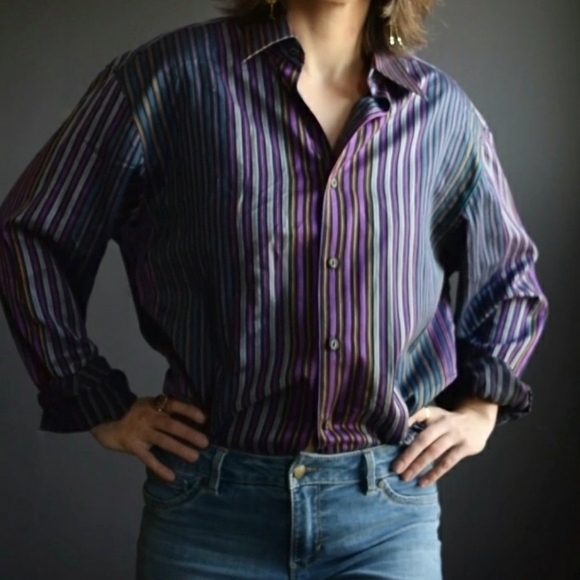 Robert Graham 100% Cotton with 100% Silk Detail, Colourful Pin Stripe Bu… - Picture 1 of 5